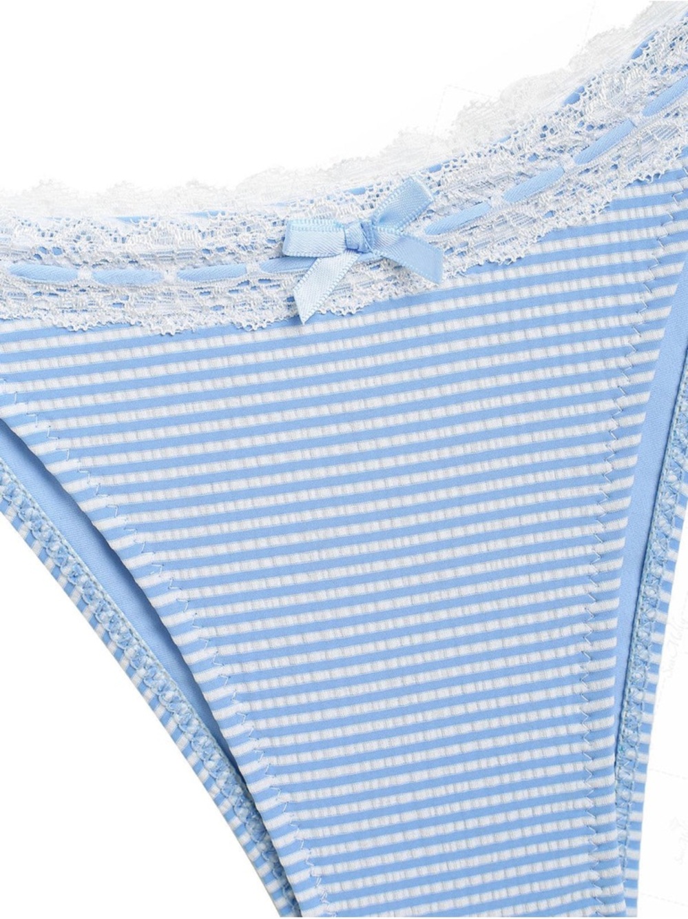 Light Blue Striped Lace-Trim Tie-Side Bikini Set NWT - Picture 4 of 6